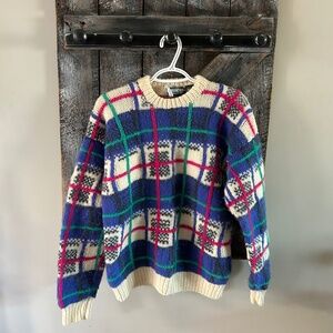 Women's Vintage Beaver Canoe Colourful Hand Knit 100% Wool Sweater